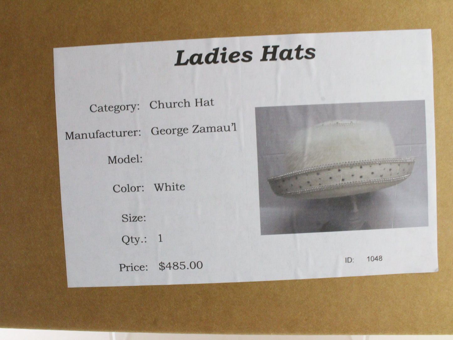 George Zamaul Couture Ladies Boutique White Felt Hat W/ Rhinestones 7 56cm