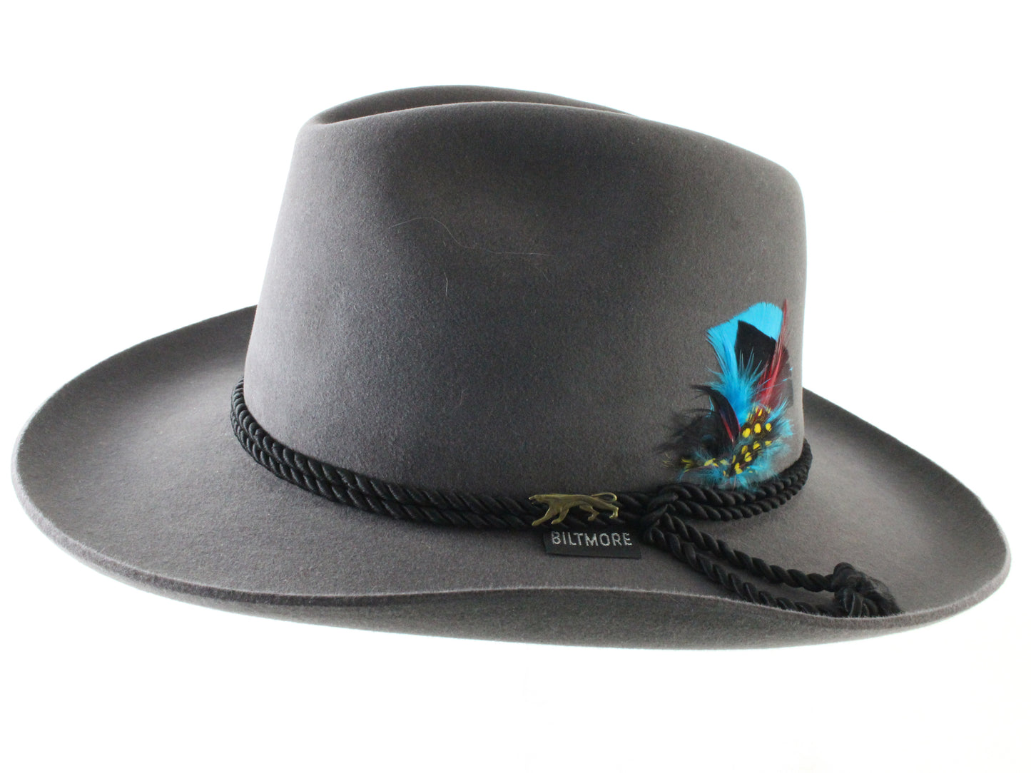 Biltmore Cougar Mens Bullet Gray Felt Fedora W/ Feathers 7 56cm