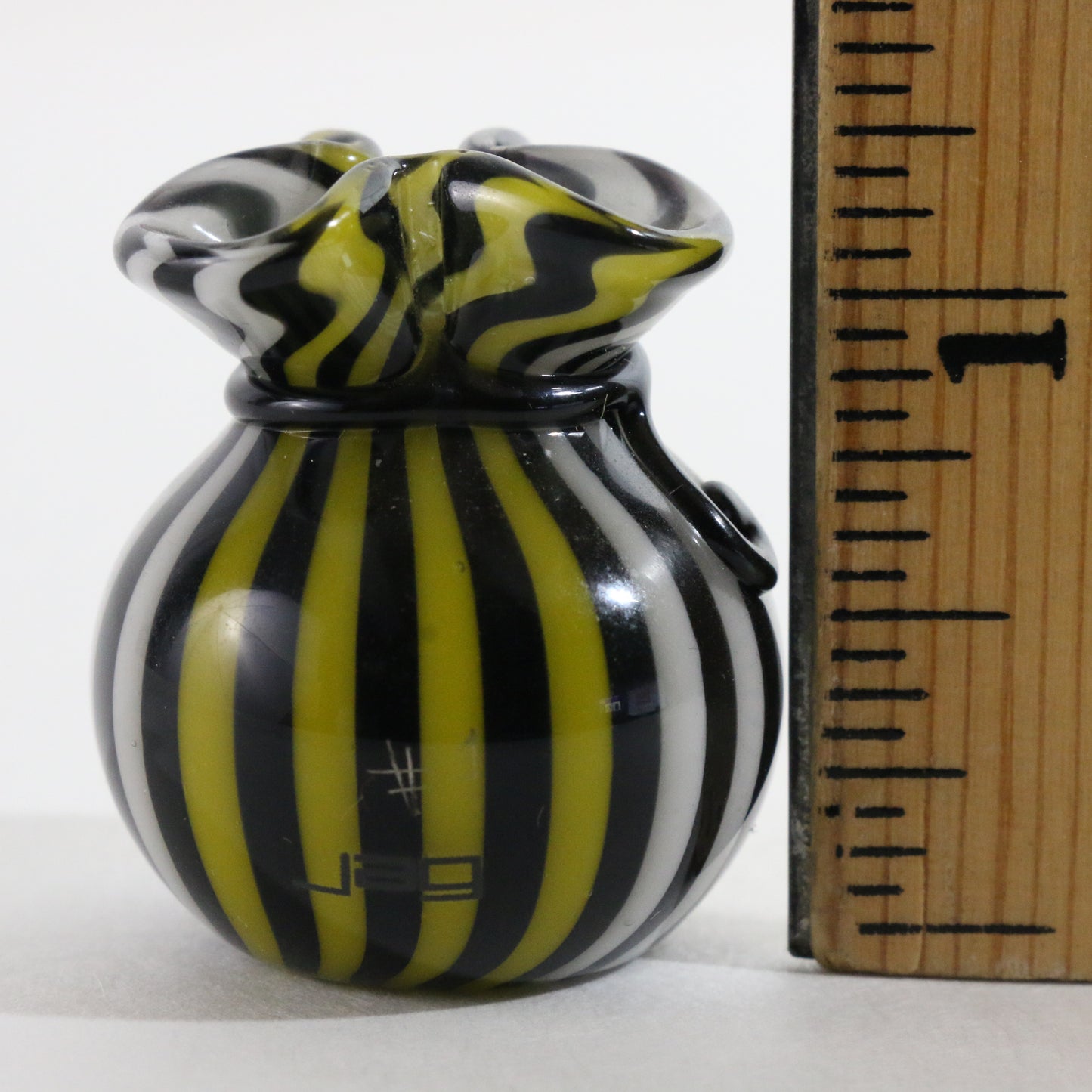 JAG Just Another Gallery Glass Money Bag Black White Yellow Swirl #4 1.25"