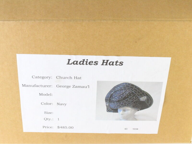 George Zamaul Ladies Boutique Navy Blue STATEMENT Hat W/ Rhinestones 7 1/8 57cm