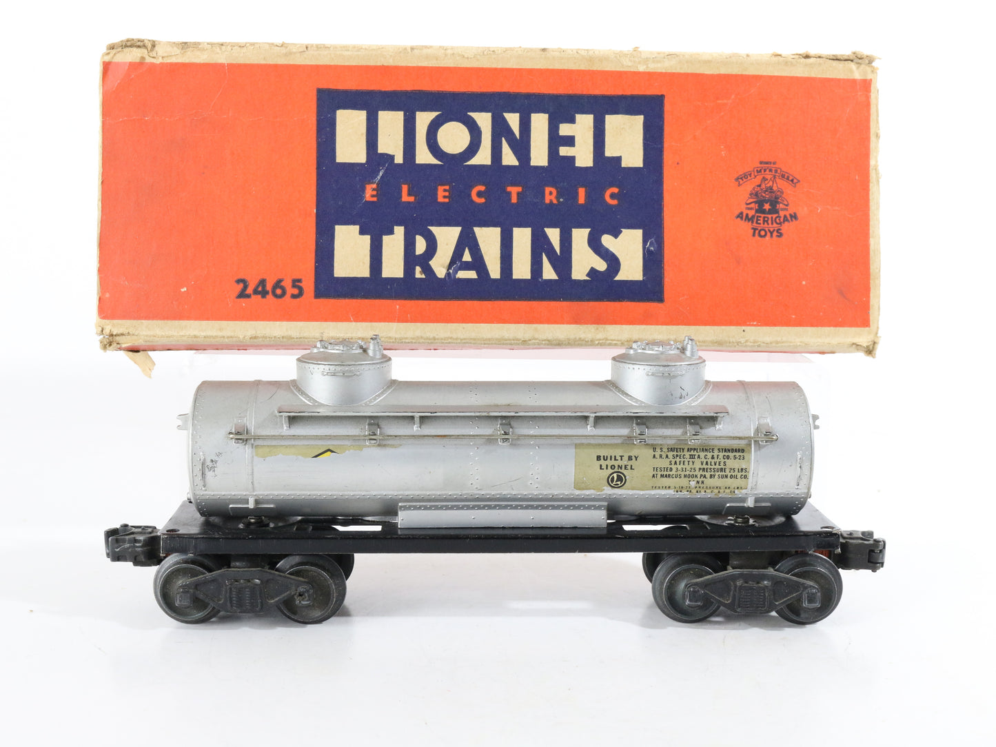 Lionel O Postwar 2465 Sunoco Twin Dome Silver Tank Car