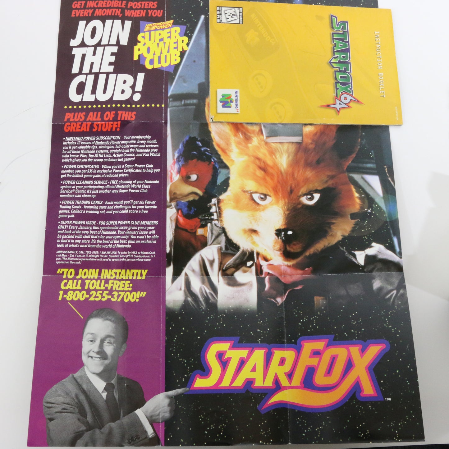 Star Fox 64 Nintendo Video Game Cartridge & Rumble Pak W/ Box Manual & Poster