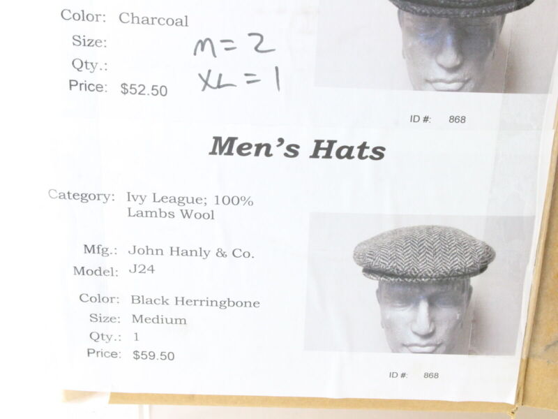 John Hanley & Co Ltd Mens Black And White Herringbone Wool Ivy Cap 7 1/8 57cm