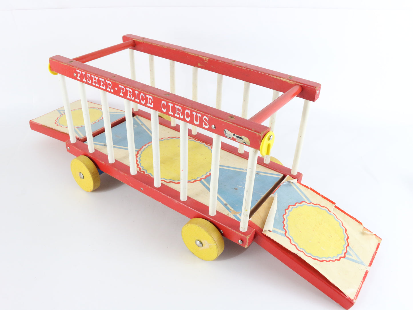 Vintage Fisher Price Circus Wooden Wagon Animals & Misc Pieces 15"