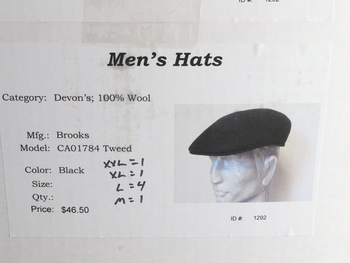 Brooks Mens Black Wool Felt Devon Hat Newsboy Sport Cap MULTIPLE SIZES