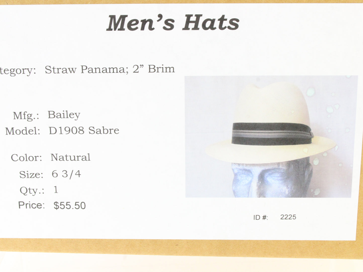 Dobbs Fifth Avenue Sabre Mens Natural White Straw Panama Hat W/ Band 6 5/8 53cm