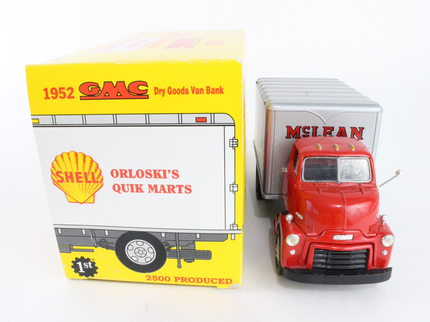 1952 GMC Dry Goods Van Bank Shell Orloski's Quik Marts First Gear 1:34 29-1981