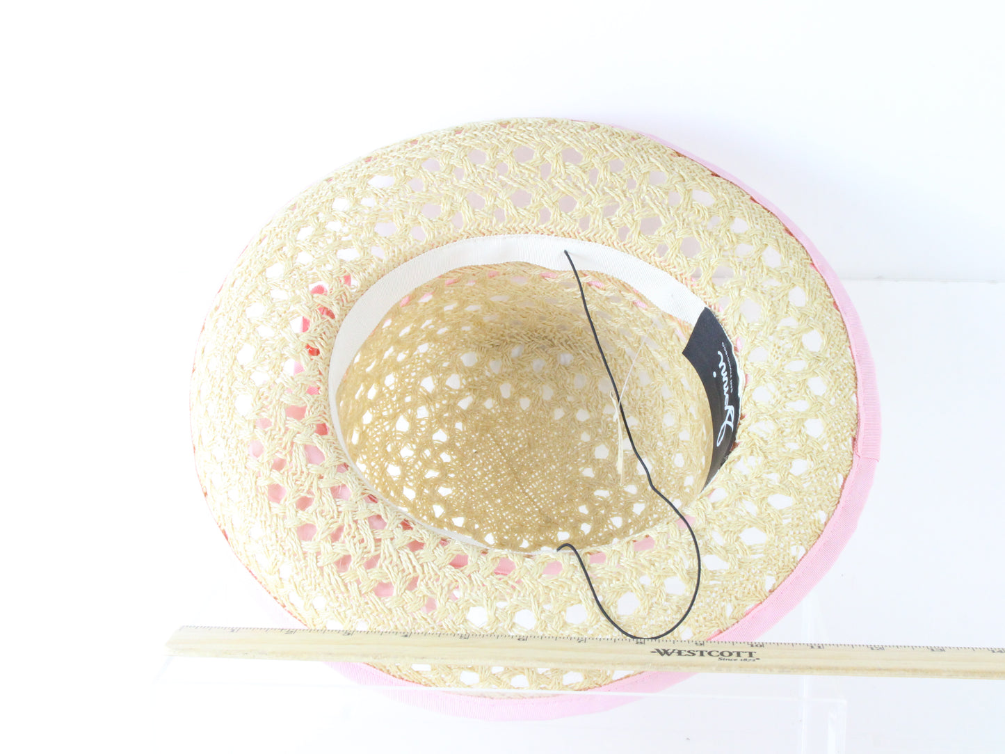 Sonni of California Ladies Boutique Natural Tan Straw Hat W/ Pink Trim 7 56cm