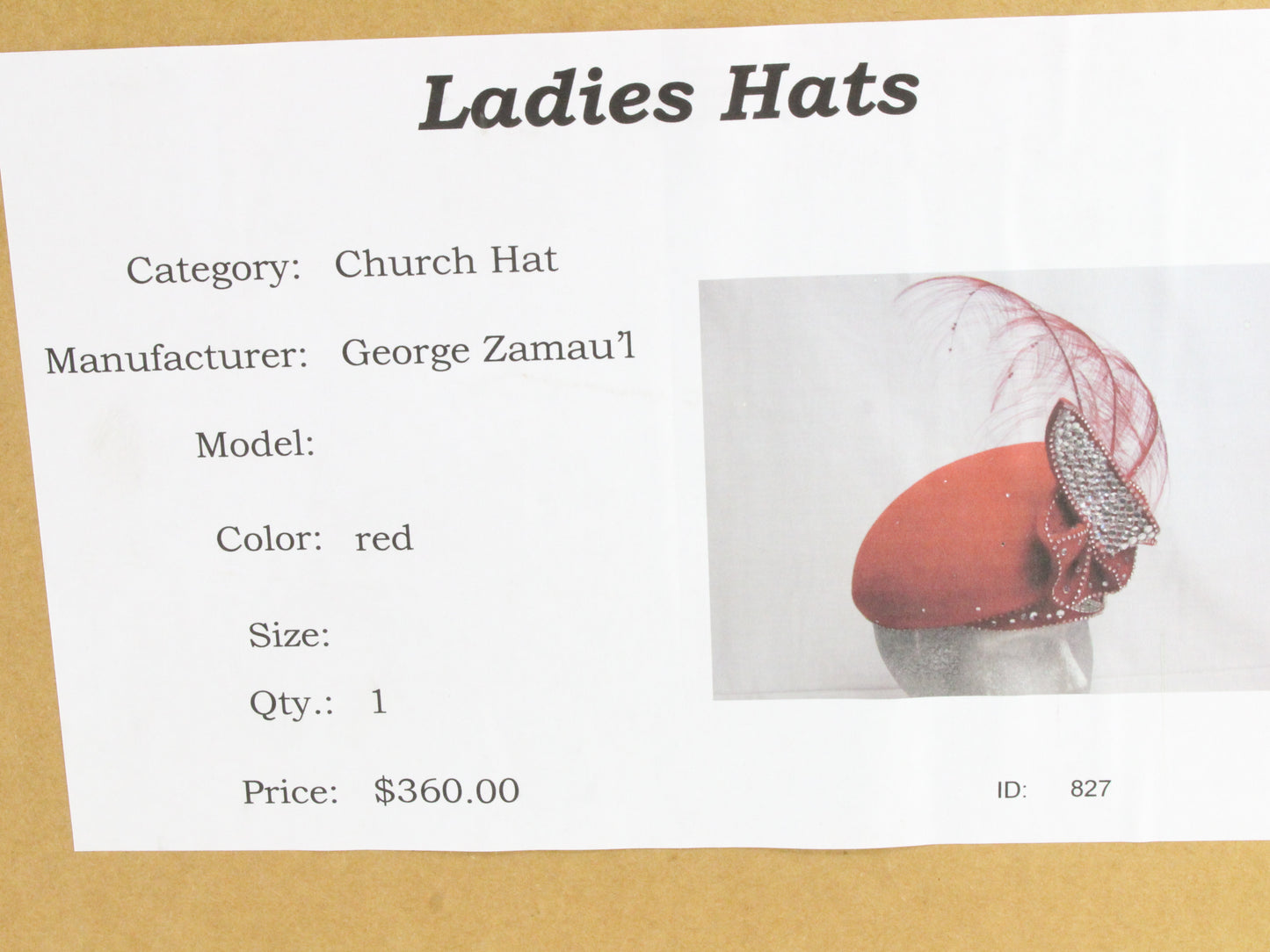 George Zamaul Couture Ladies Red Felt Boutique Hat W/ Rhinestones 6 7/8 55cm