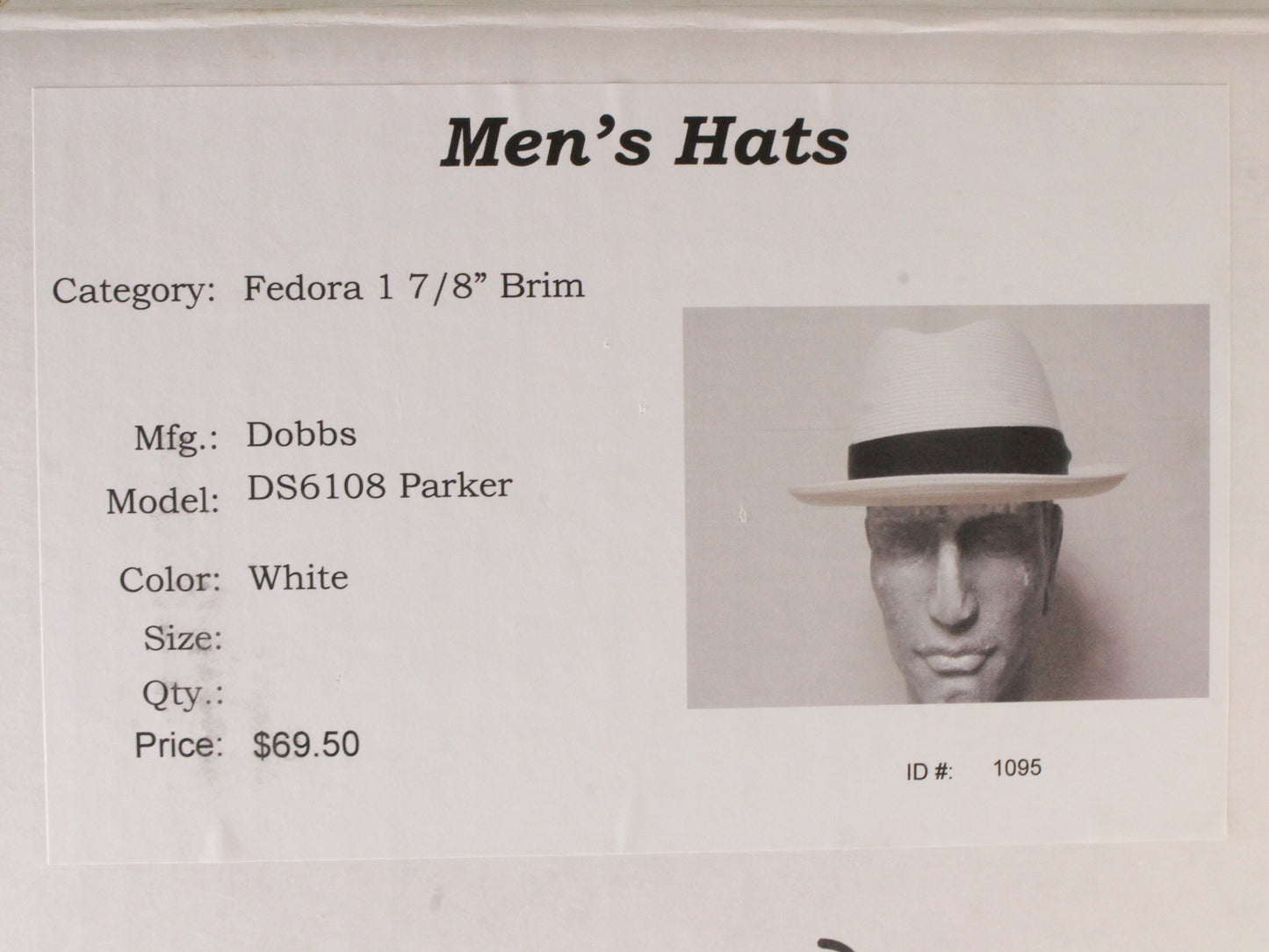 Dobbs Fifth Avenue Parker Mens White Straw Fedora W/ Black Band MULTIPLE SIZES