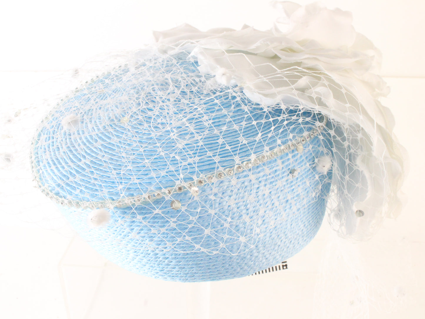 Tim Crawford Ladies Boutique Sky Blue Straw Hat W/ Flower 6 5/8 53cm