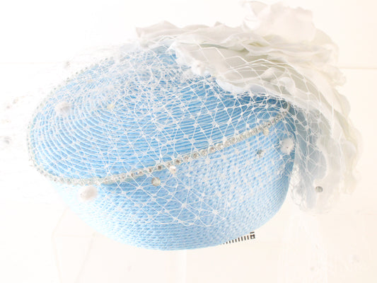 Tim Crawford Ladies Boutique Sky Blue Straw Hat W/ Flower 6 5/8 53cm