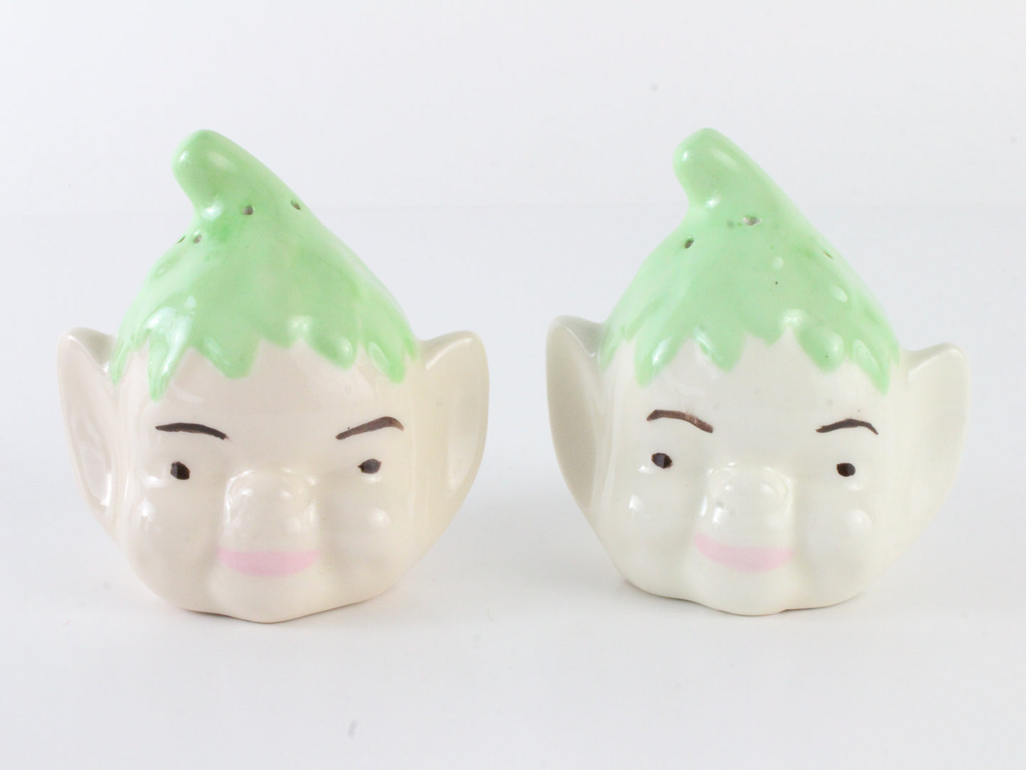 Vintage Pixie Elf Head Salt & Pepper Shakers Ceramic 3.5 In