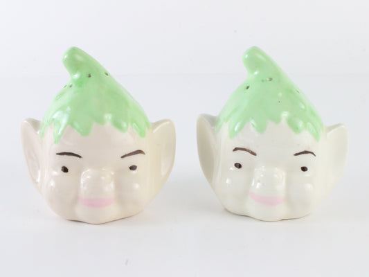 Vintage Pixie Elf Head Salt & Pepper Shakers Ceramic 3.5 In