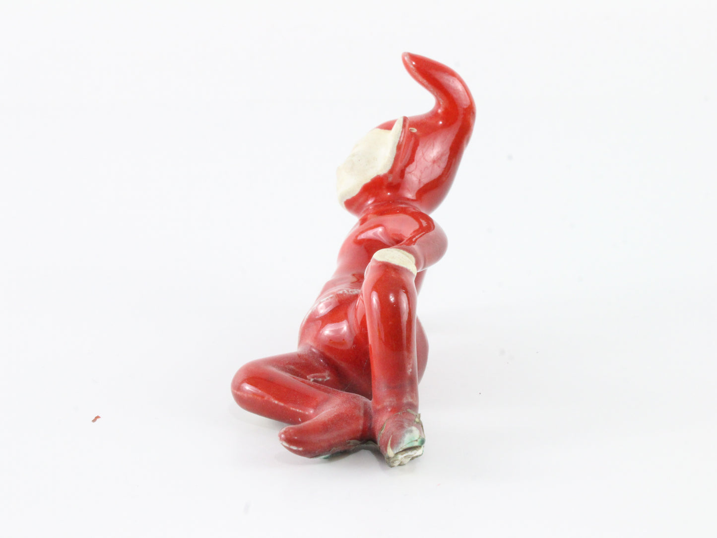 Vintage Red Suit Pixie Elf Reclining On Green Log Planter Ceramic 7 In