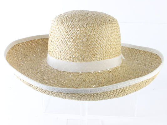 Peralta Place Ladies Natural Straw Summer Hat W/ White Band 7 56cm