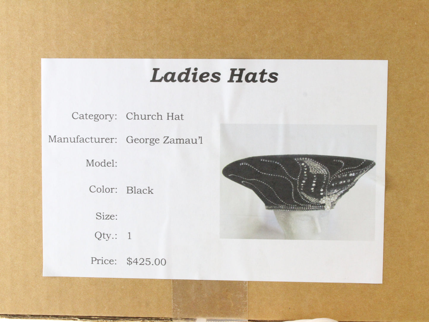 George Zamau'l Couture Ladies Boutique Black Felt Hat W/ Rhinestones 7 56cm