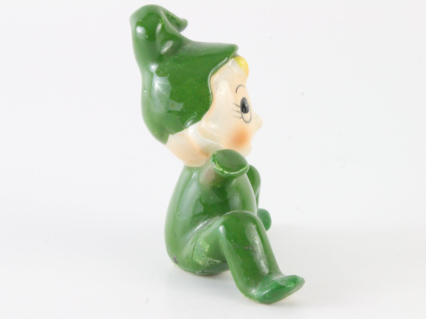 Vintage Pixie Elf Green Seated Ceramic Figure Japan 2 In