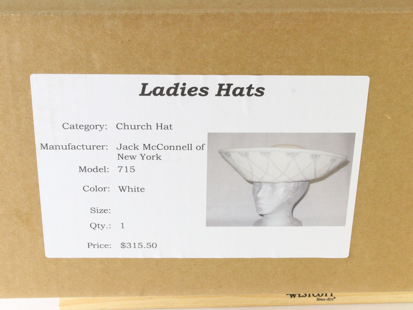 Jack Mcconnell New York Ladies White Felt Hat W/ Rhinestones 7 1/8 57cm