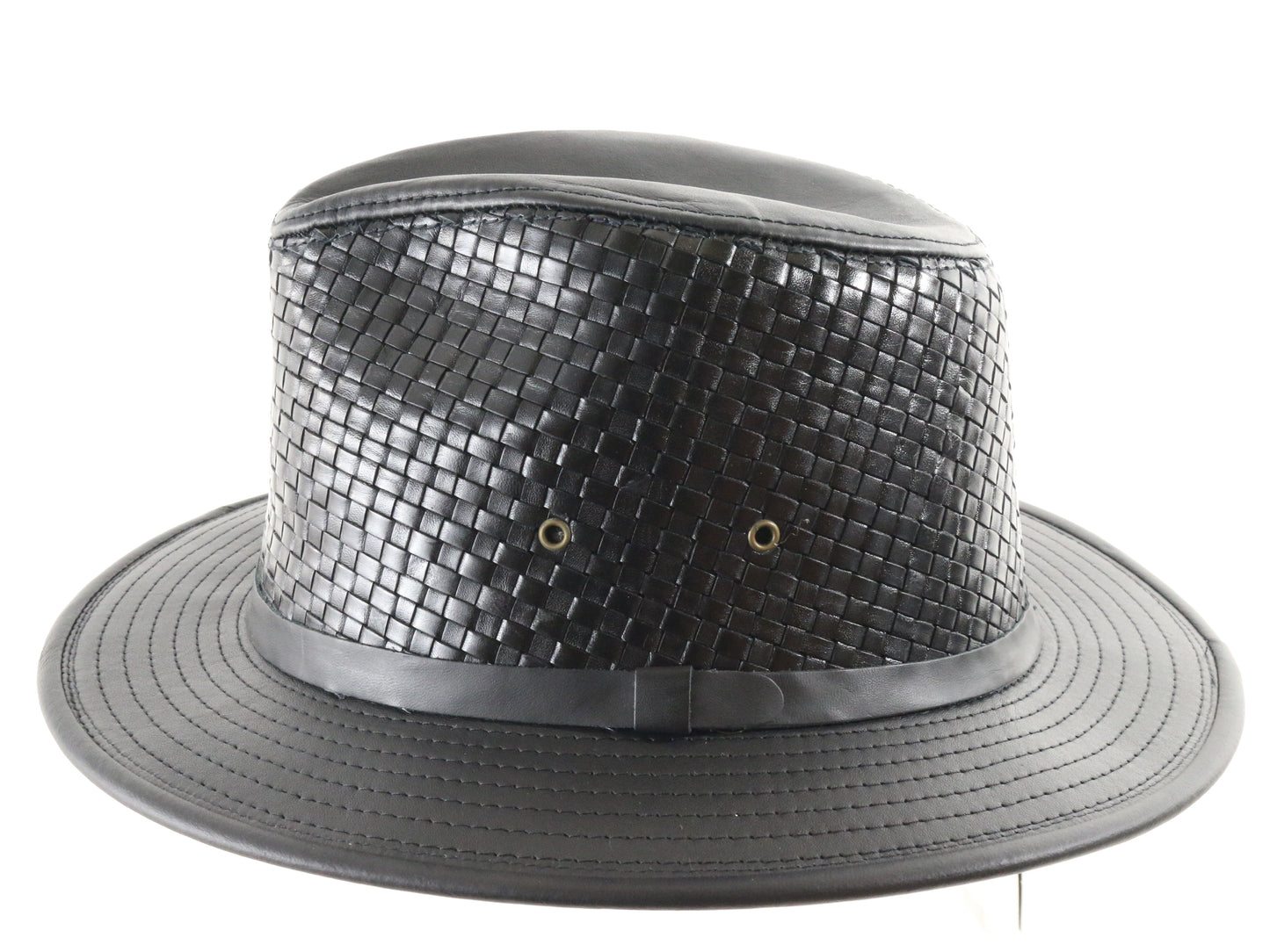 Heinschel Hat Co Usa Mens Black Genuine Basket Weave Leather Hat MULTIPLE SIZES