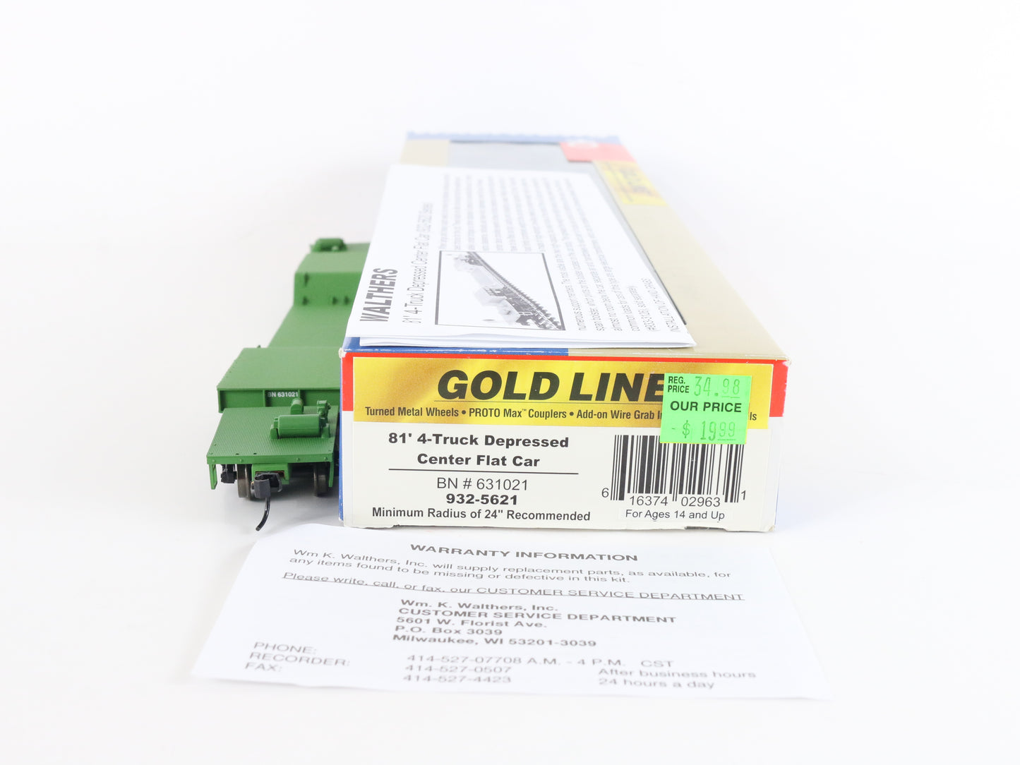 Burlington Northern BN 631021 81' 4 Truck Depressed Center Flat Car Walthers HO