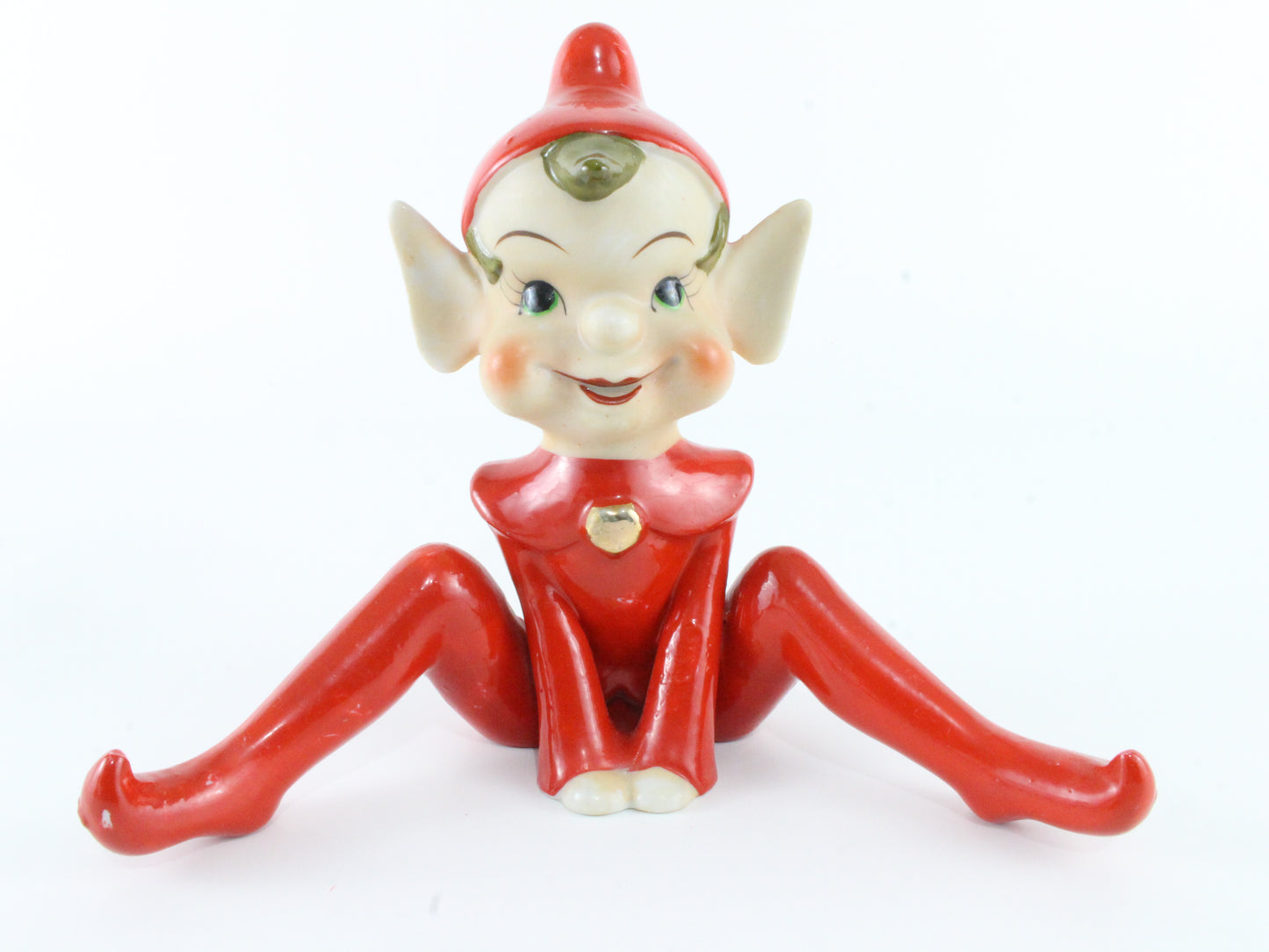 Vintage Red Elf Suit Large Ceramic Pixie Japan 6 In