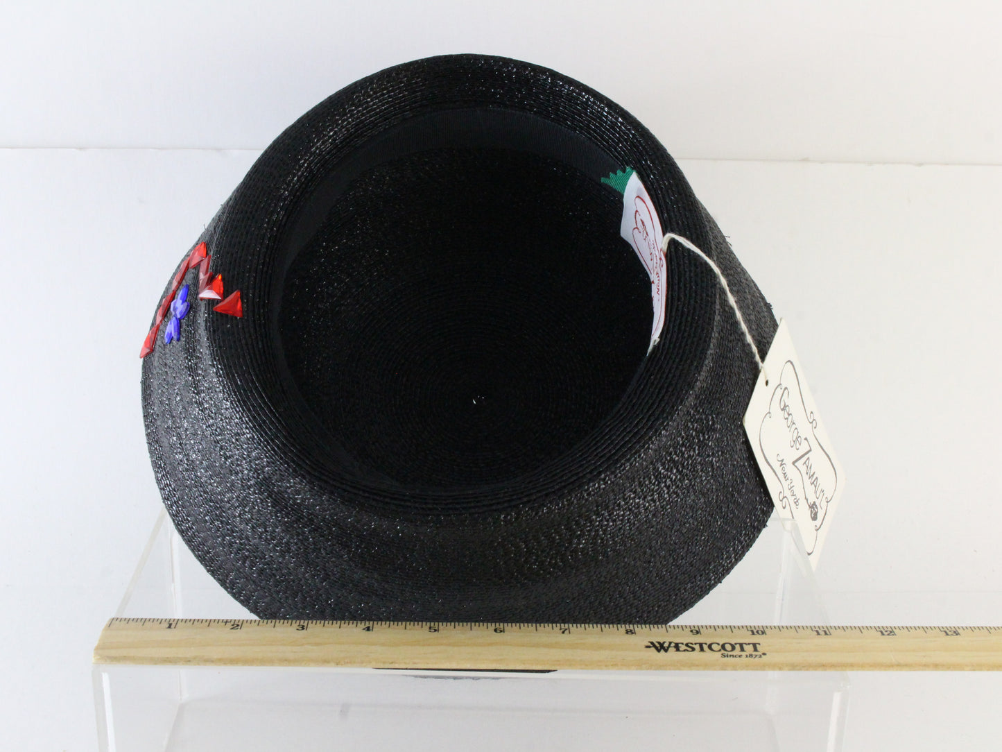 George Zamaul New York Ladies Boutique Black Dress Hat W/ Beads 7 56cm