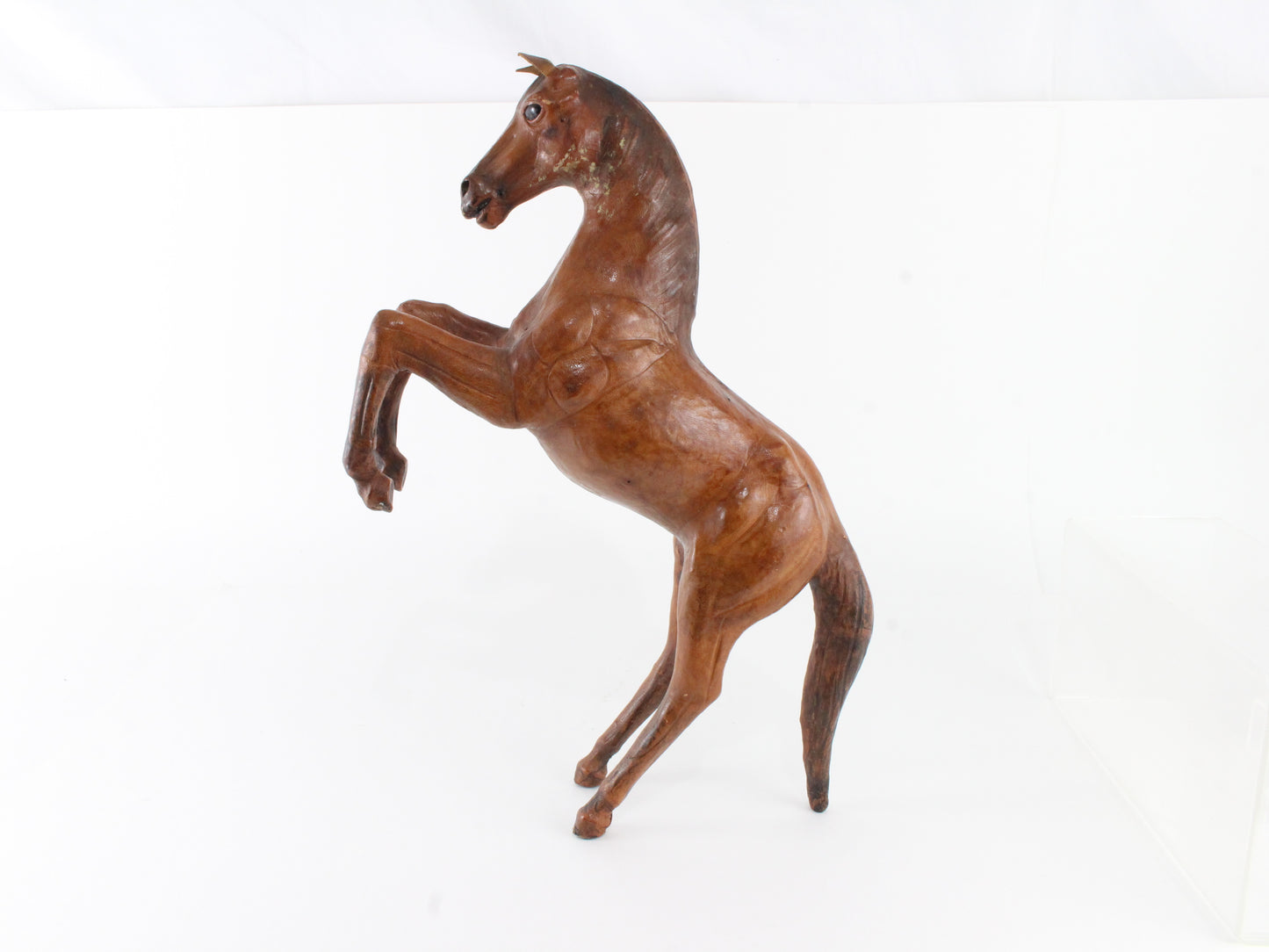 Rearing Vintage Leather Horse Statue Collectible Item 16��� Tall