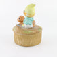 Vintage Pixie In Blue W/ Yellow Hat w/ Mushrooms Ceramic Box Homco Taiwan 3.5 In