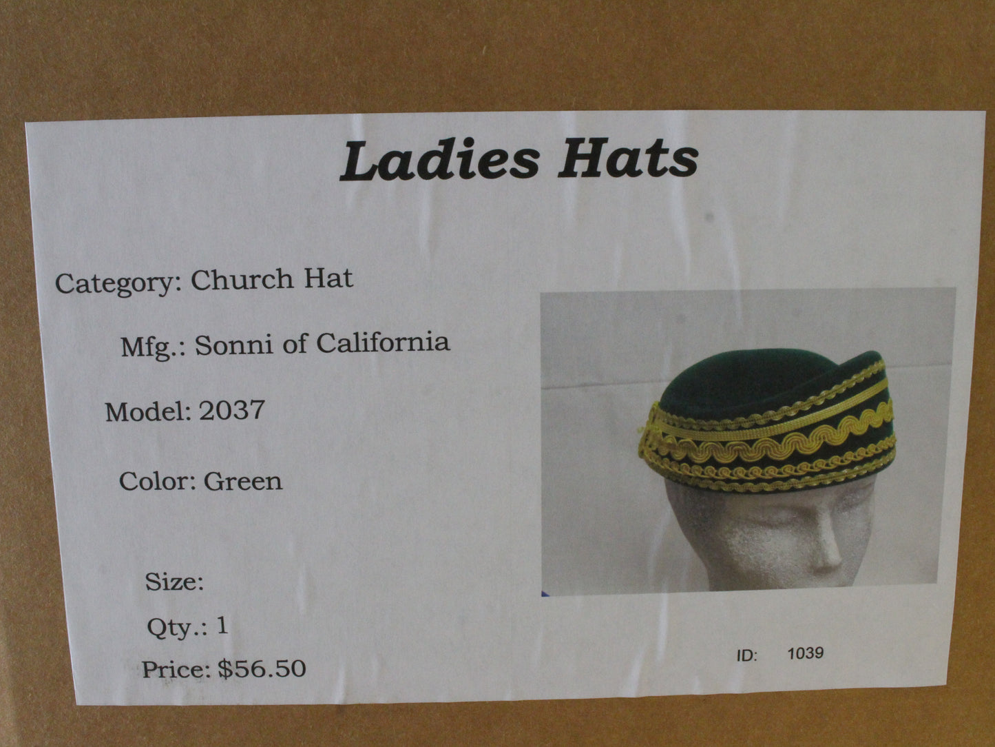 Sonni of California Ladies Boutique Green Felt Hat W/ Gold Cord 6 7/8 55cm