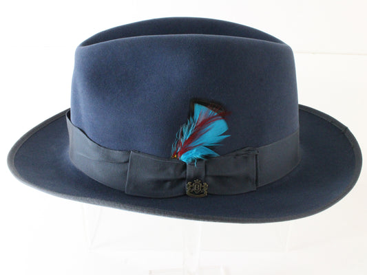 Biltmore Royal Mens Marina Blue Felt Fedora W/ Blue Feather MULTIPLE SIZES