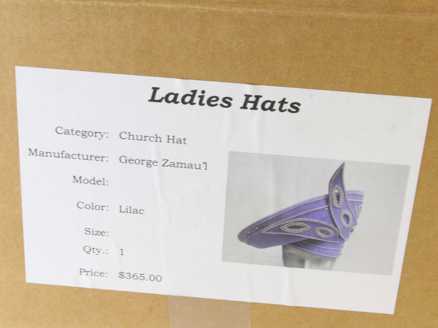 George Zamaul Couture Ladies Lilac Purple Felt Hat W/ Rhinestones 7 56cm