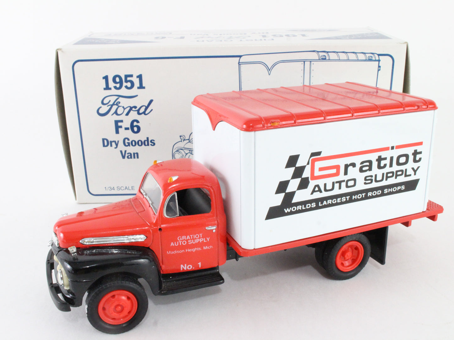 1951 Ford F-6 Dry Goods Van Gratiot Auto Supply First Gear 1:34 Model 10-1012