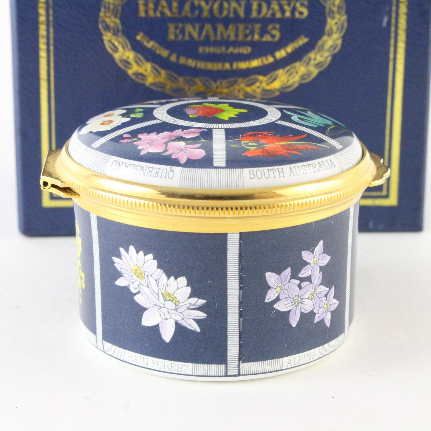 Vintage Halcyon Days Enamel Box 1988 Flowers Of Australia Bilston Battersea