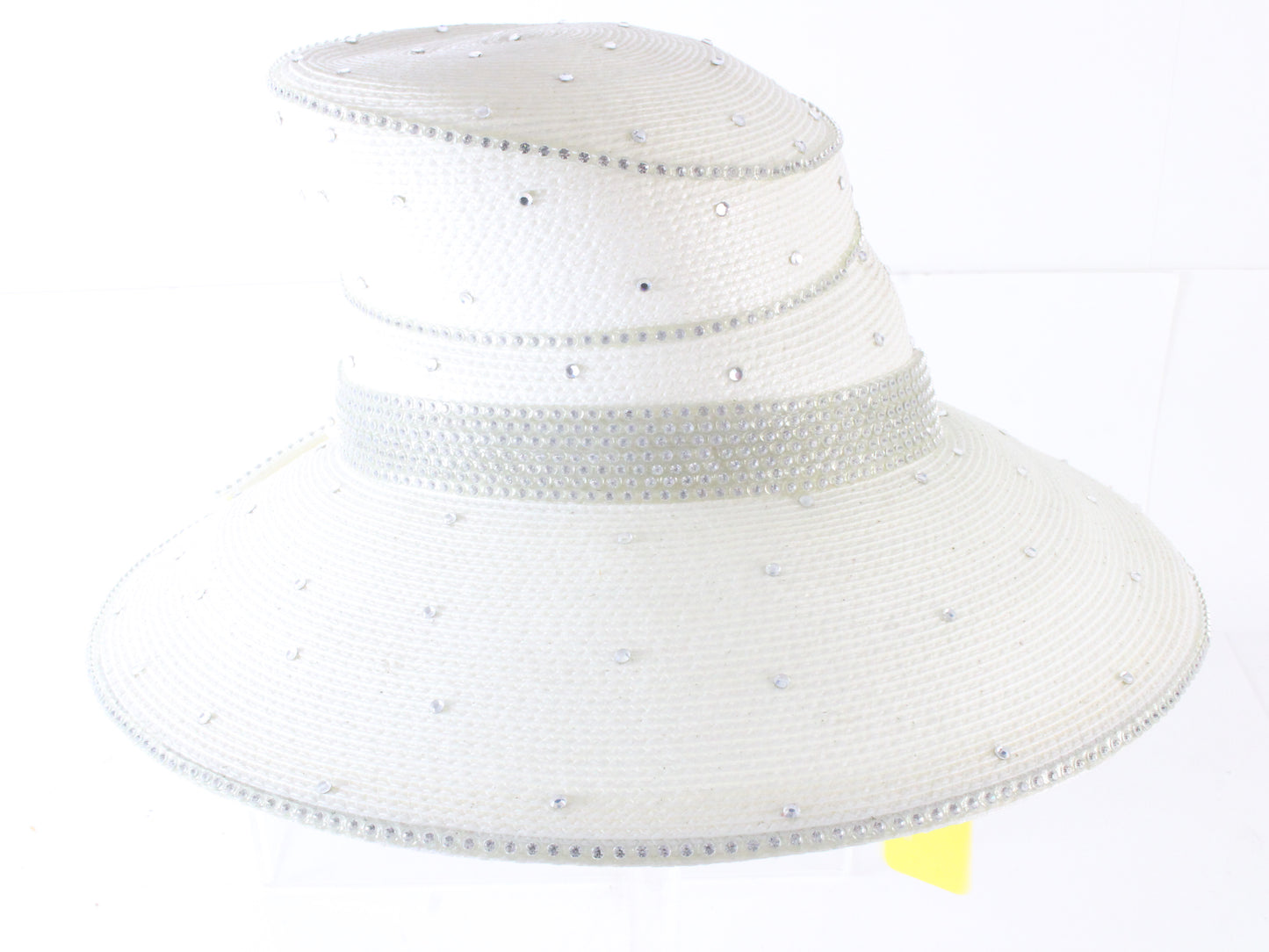 Makins New York Ladies White Fancy Boutique Hat W/ Rhinestones 7 56cm