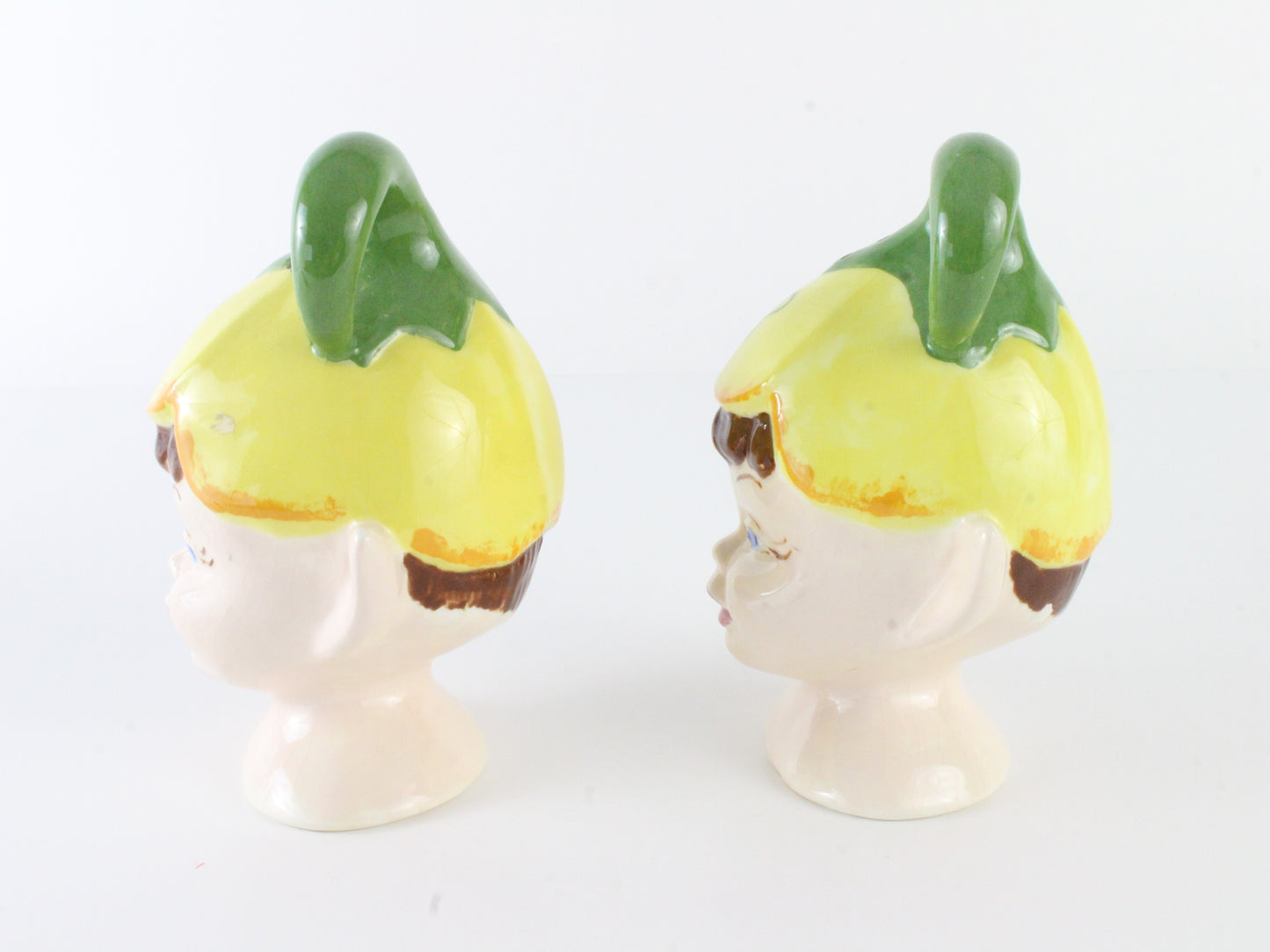 Vintage Pixie With Flower Hat Ceramic Salt & Pepper Shakers Hr Ceramics 5 In