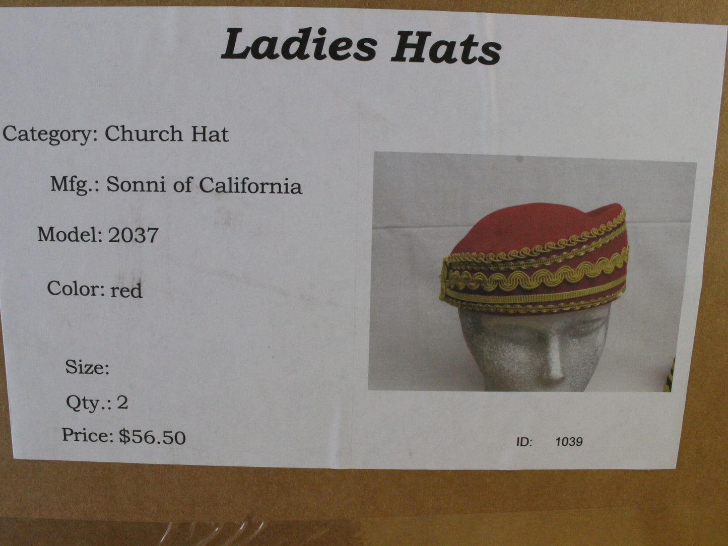 Sonni of California Ladies Couture Red Felt Hat W/ Gold Cord 6 7/8 55cm