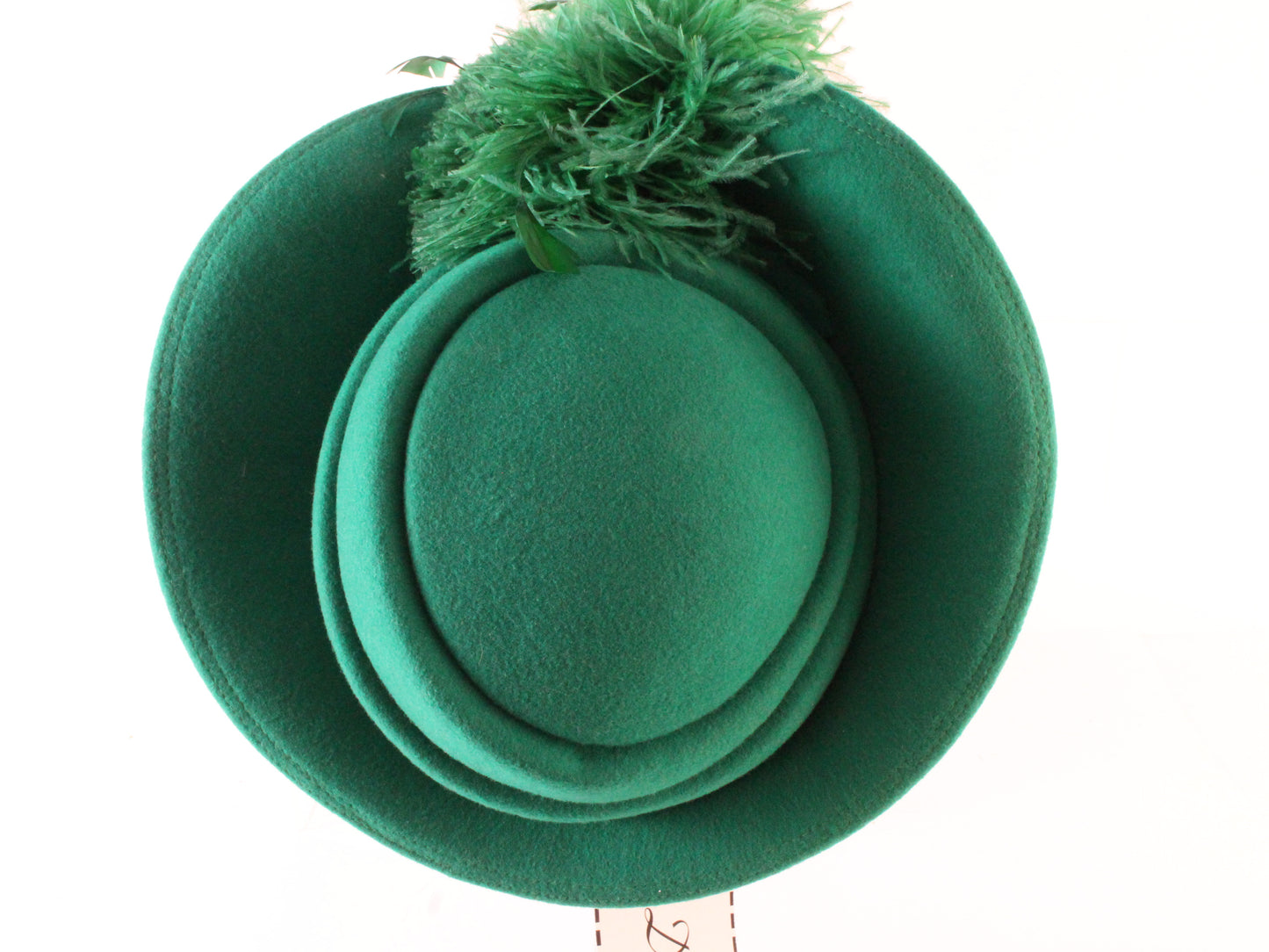 Mr D Ladies Fancy Boutique Green Wool Felt Hat W/ Feathers 7 56cm