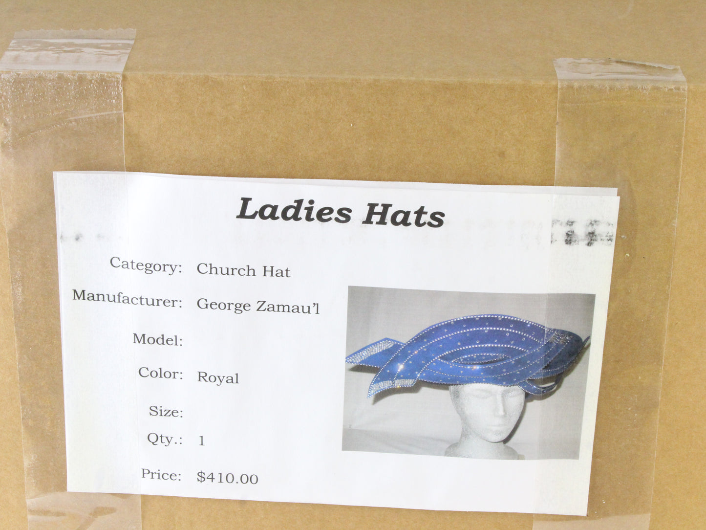 George Zamaul Couture Ladies Royal Blue Felt Hat W/ Rhinestones 7 1/8 57cm