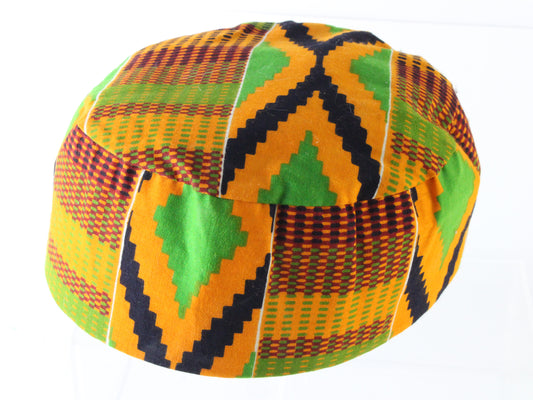 Mens Orange And Green Diamond Pattern African Cap MULTIPLE SIZES