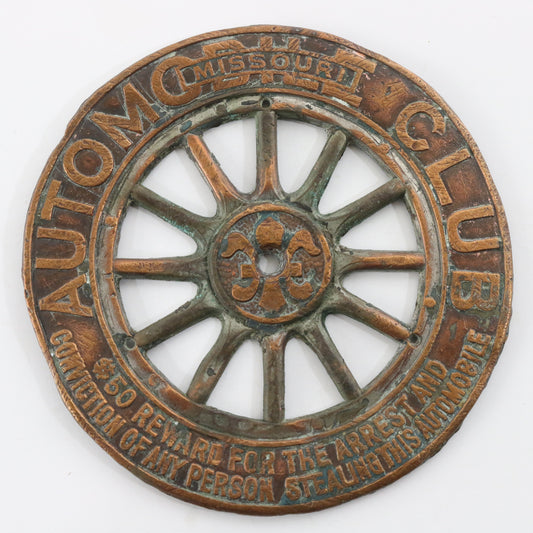 Missouri Automobile Club Wheel Bronze Car Emblem Badge