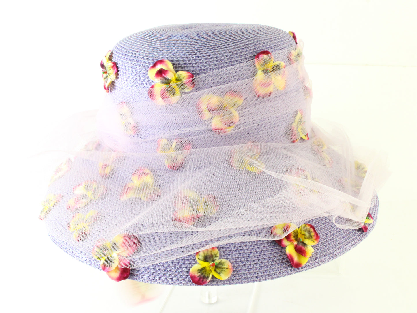 Frank Olive the Gold Standard Ladies Lilac Purple Straw Hat W/ Flowers 7 56cm