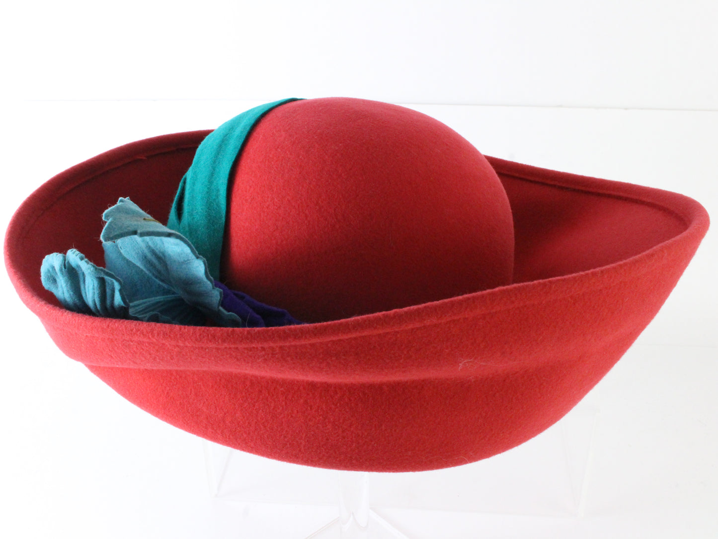 B Michael New York Ladies Elegant Couture Red Dragon Wool Felt Hat 7 56cm