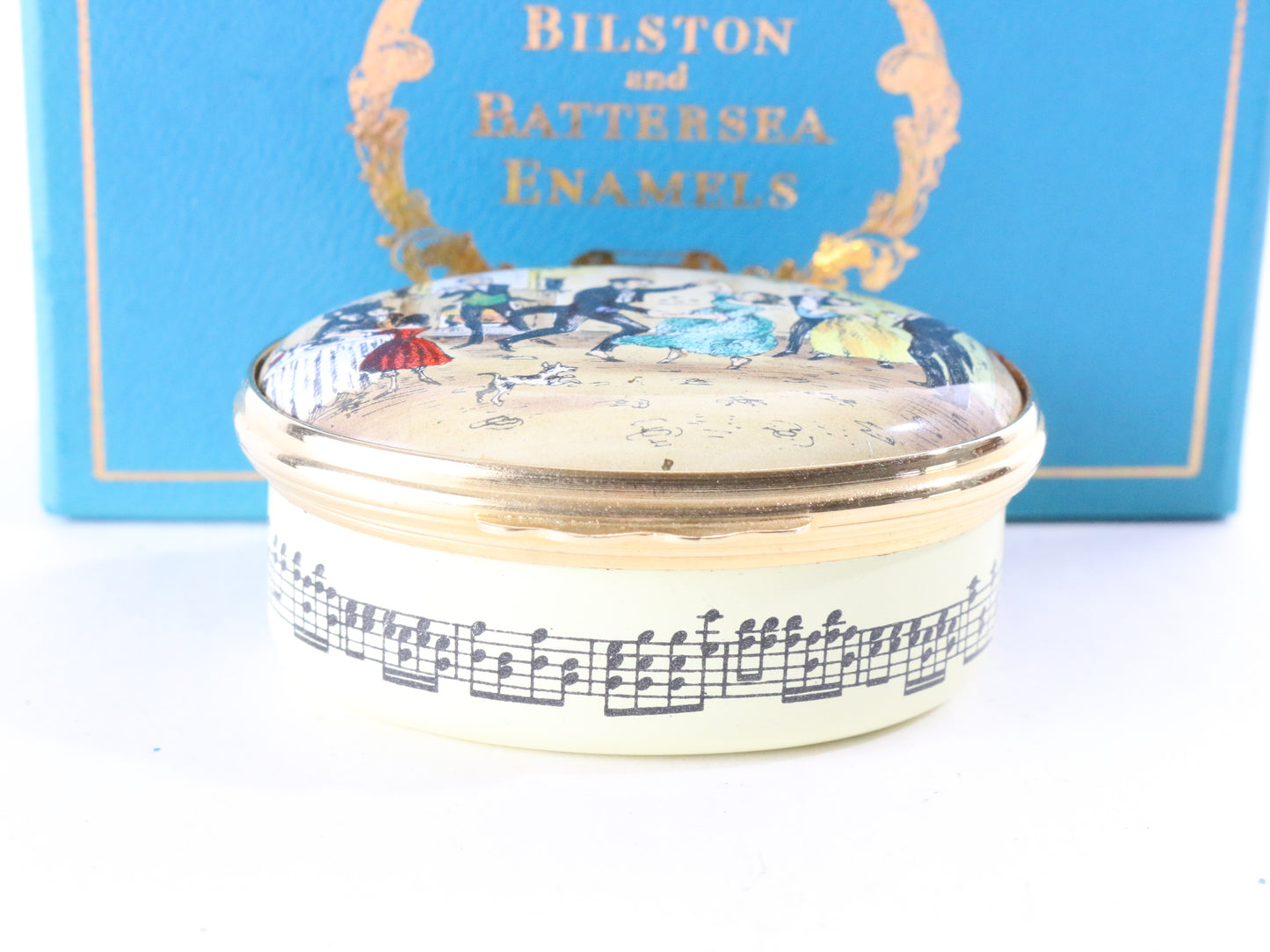 Bilston & Battersea Enamel Box Halcyon Days Christmas Polka Party 1976