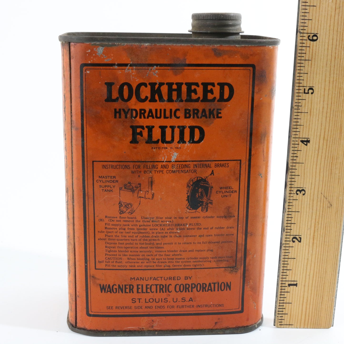 Lockheed Hydraulic Brake Fluid Wagner Electric Vintage Metal Can Container