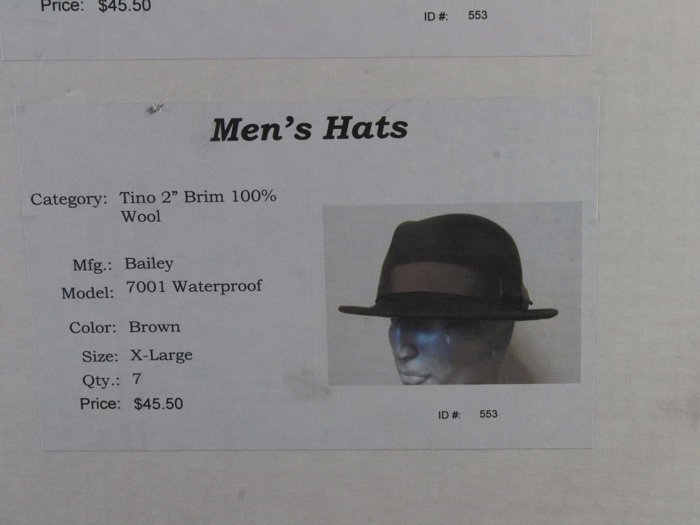 Bailey Mens Brown Wool Felt Water Resistant Fedora W/ Small Bailey Pin XL