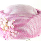 Don Anderson Ladies Boutique White and Fuchsia Striped Hat W/ Beads 7 1/8 57cm