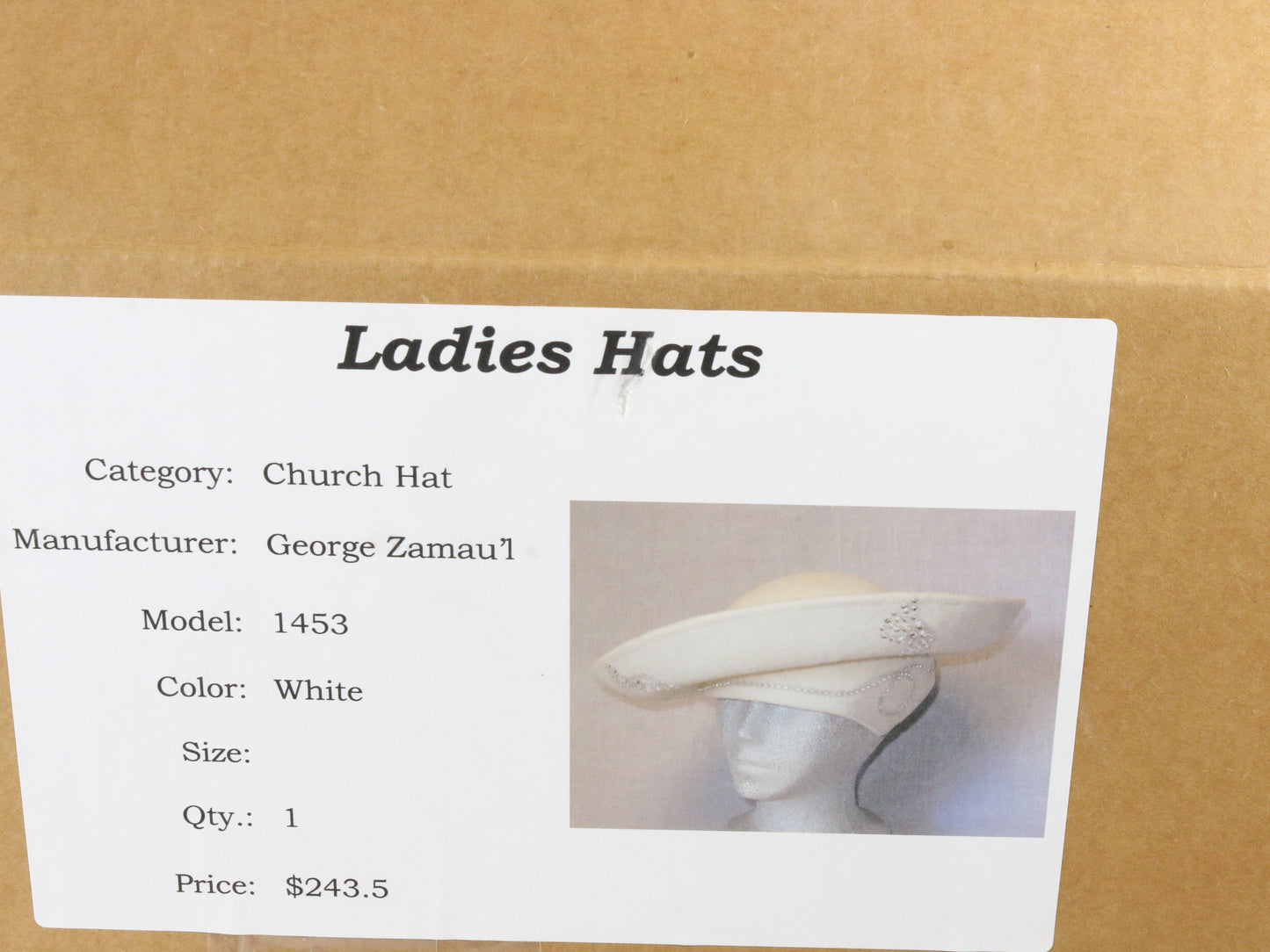 George Zamaul New York Ladies Boutique White Felt Hat W/ Rhinestones 7 56cm