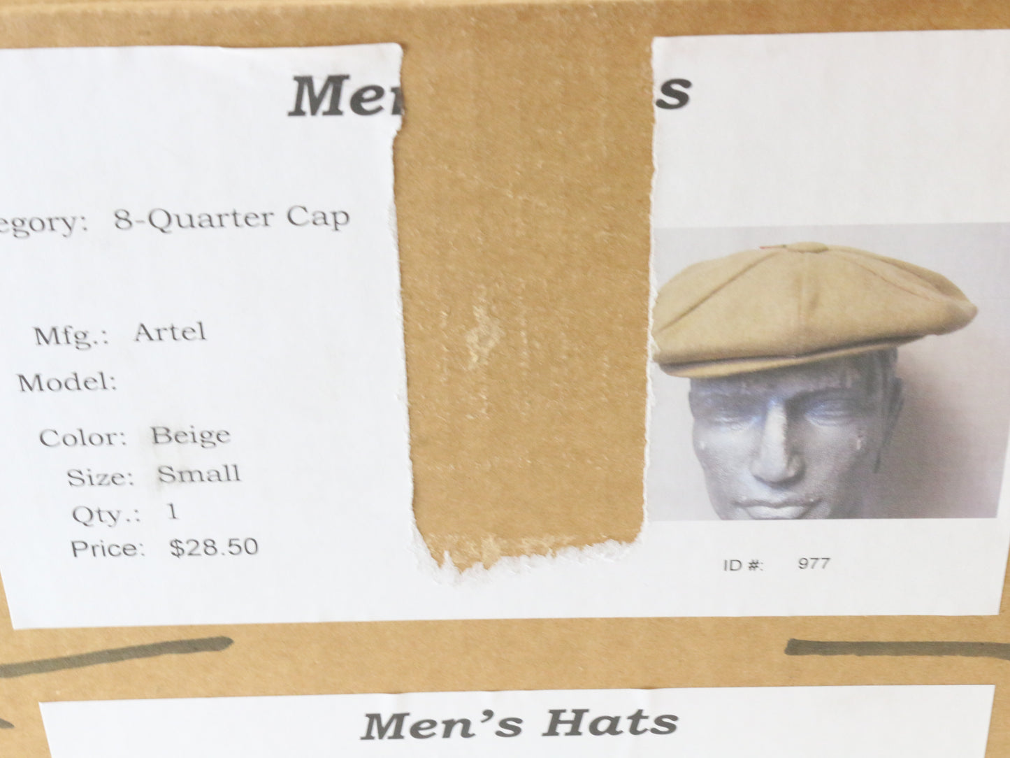 Artel Mens Classic Tan Felt Eight Quarter Cap Newsboy Type Hat Small