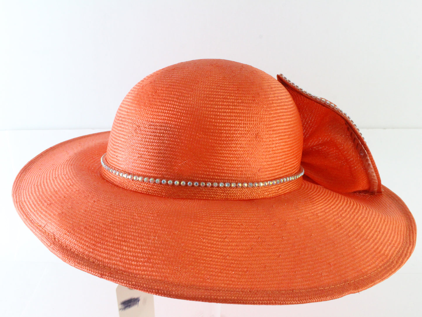 Jack Mcconnell New York Ladies Mandarin Orange Straw Like Hat W/ Bow 7 1/8 57cm